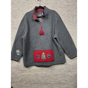C&B Sport Sweater Womens 2X Gray 1/4 Zip Mock Neck Ugly Christmas Pullover